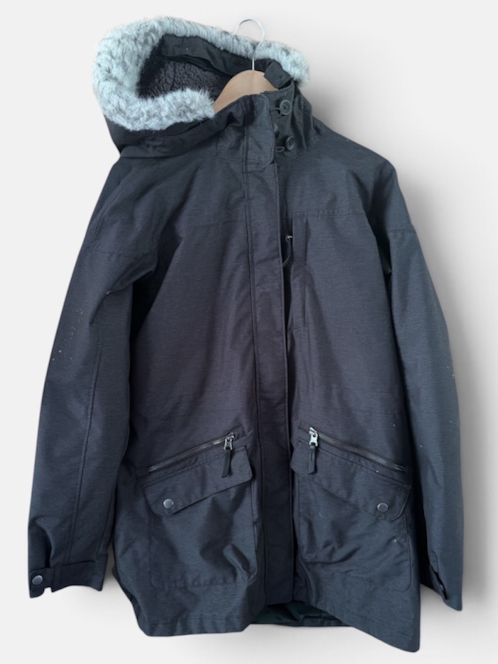 COLUMBIA INTERCHANGE Women's Black Jacket with Faux Fur Trim Hood